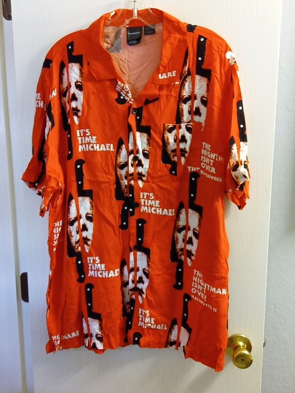 Men's Orange Horror Graphic Button-Down Shirt - Michael Print